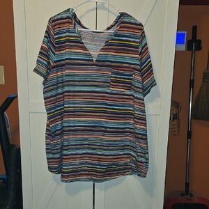 Woman Within Striped Multicolor Women's Top
